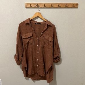 Rust Zara linen button down